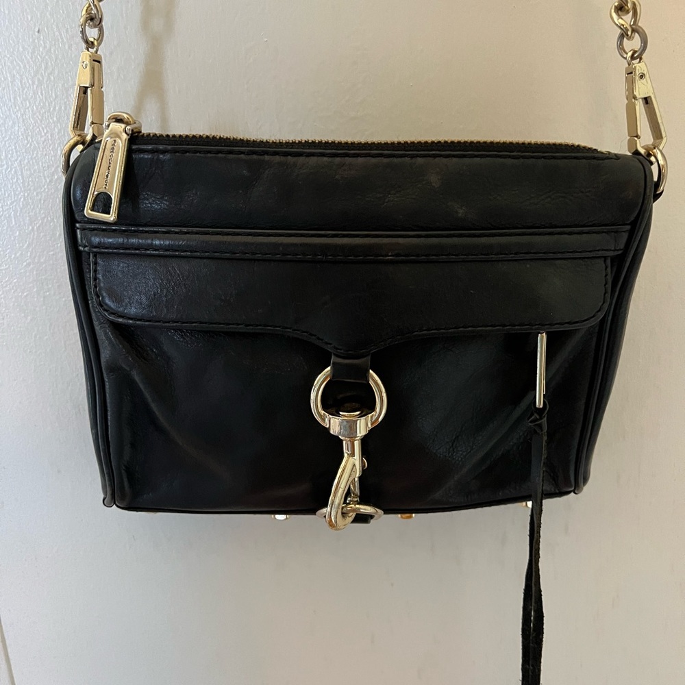 Rebecca minkoff black shoulder bag with gold chains